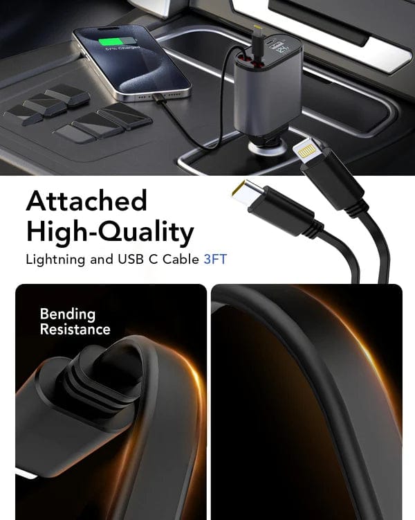 4-in-1 Retractable Car Charger For Android and iPhone 📱