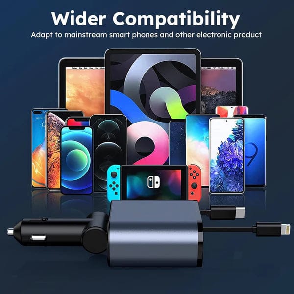 4-in-1 Retractable Car Charger For Android and iPhone 📱