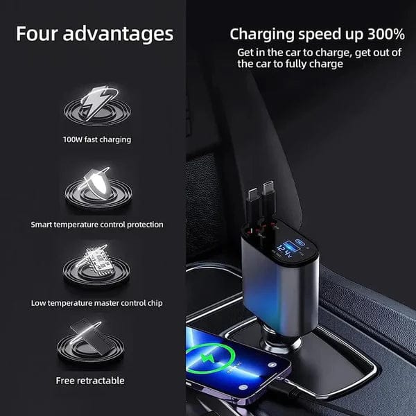 4-in-1 Retractable Car Charger For Android and iPhone 📱