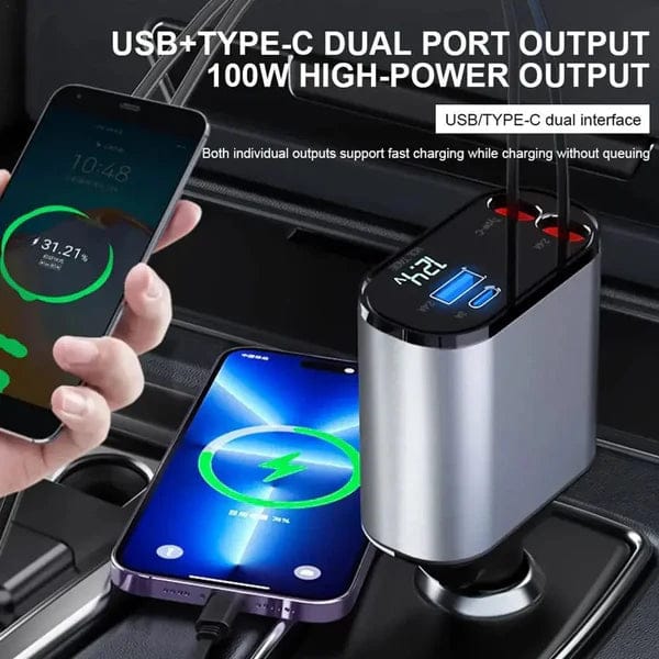 4-in-1 Retractable Car Charger For Android and iPhone 📱